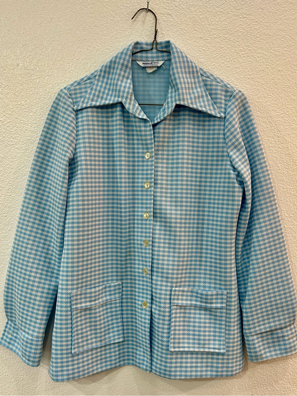 Vintage Moore Bros. Blue Houndstooth Button-Up Shacket, L.